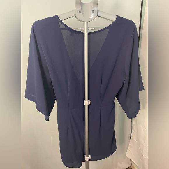 She + Sky Navy Blue Short Sleeve V Neck Romper‎ Sz L - Picture 8 of 11